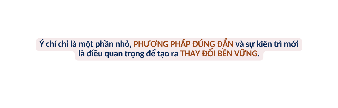 Ý chí chỉ là một phần nhỏ PHƯƠNG PHÁP ĐÚNG ĐẮN và sự kiên trì mới là điều quan trọng để tạo ra THAY ĐỔI BỀN VỮNG